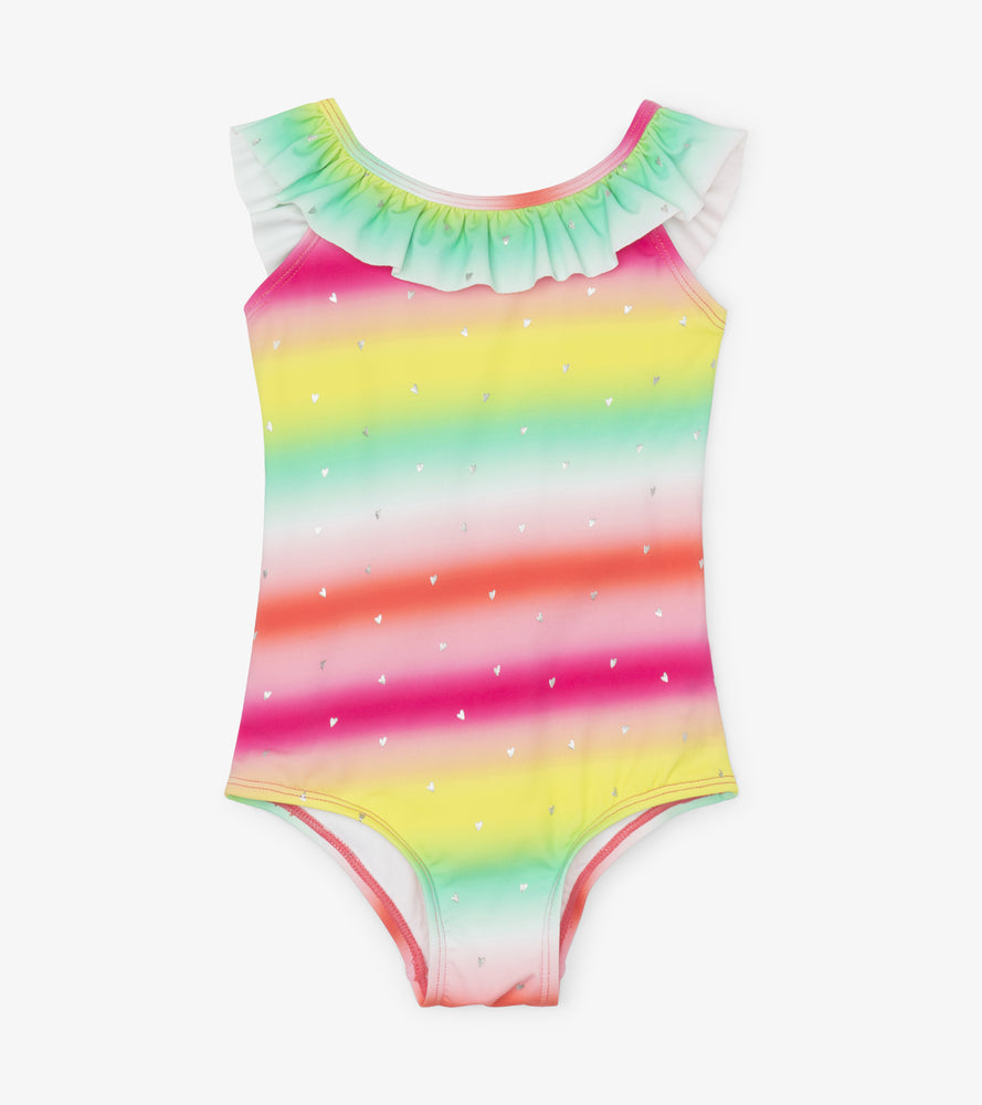 Hatley, Girl - Swimwear,  Hatley Shimmer Rainbow Ruffle Sleeve Swimsuit
