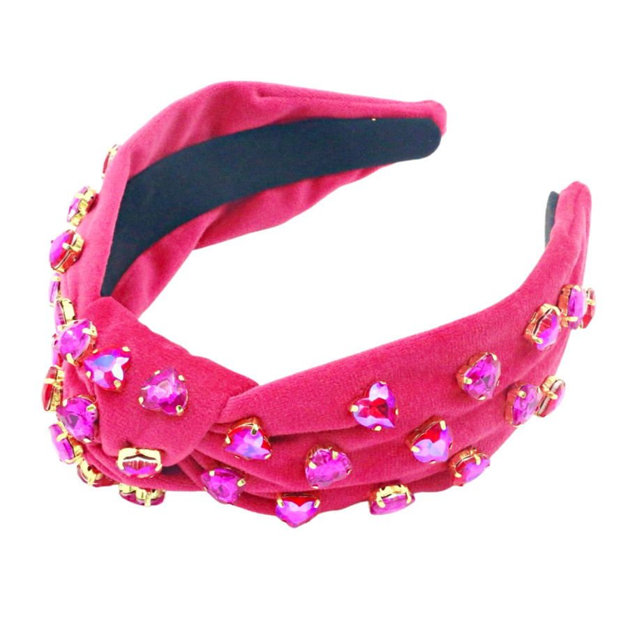 Stevie JS & Co Candy Heart Pink Velvet Knotted Headband Adult/Large