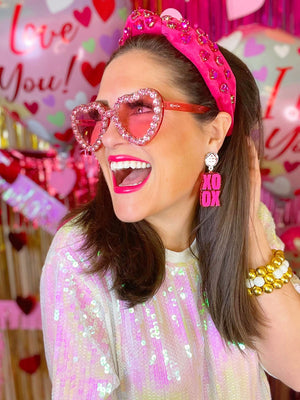 Hot Pink Velvet Headband with Hand-Sewn Hot Pink Crystal Hearts - Eden Lifestyle