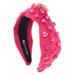 Hot Pink Velvet Headband with Hand-Sewn Hot Pink Crystal Hearts - Eden Lifestyle