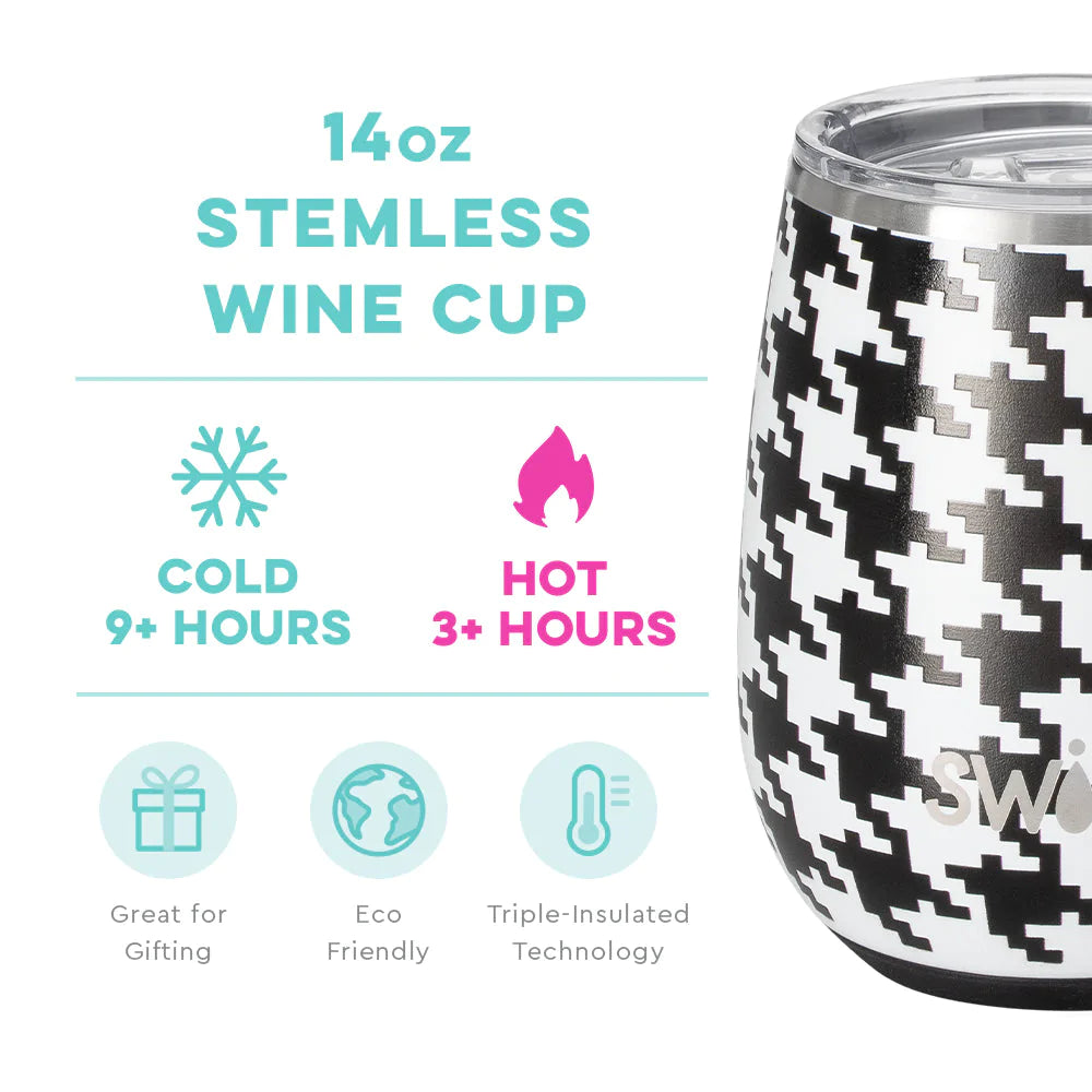 Houndstooth Stemless Wine Cup (14oz) - Eden Lifestyle
