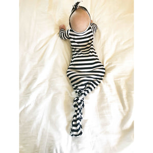 Aspen Lane, Baby Boy Apparel - Pajamas,  Aspen Lane Baby Knotted Gown - Black Striped