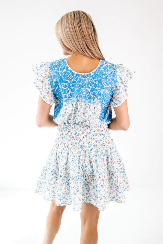 The Hughs Ruffle Top - Blue Floral - Eden Lifestyle