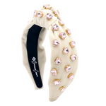 Ivory Velvet Headband with Hand-Sewn Pink Heart Crystals - Eden Lifestyle