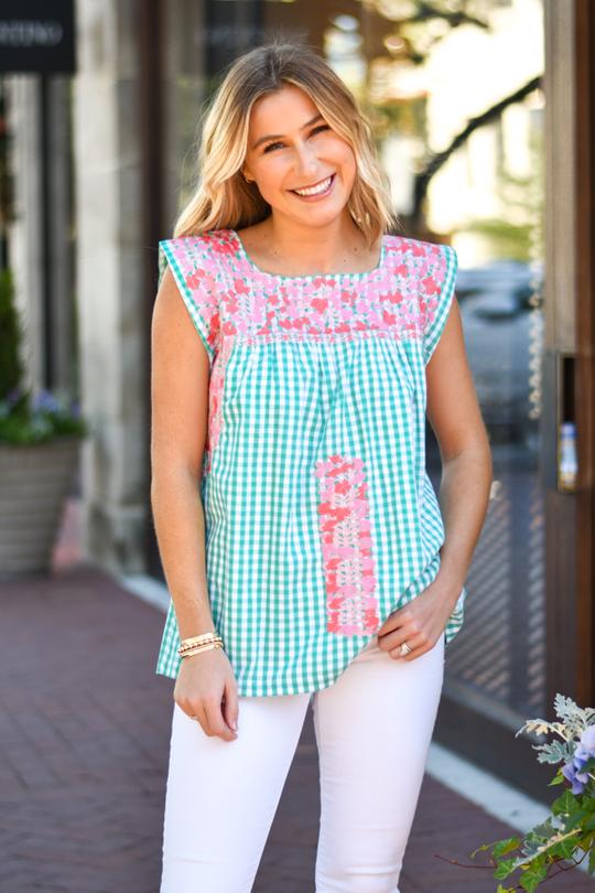 J. Marie The Jill Top - Green Gingham - Eden Lifestyle