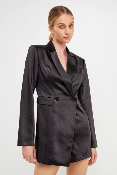 Satin Black Blazer Romper - Eden Lifestyle