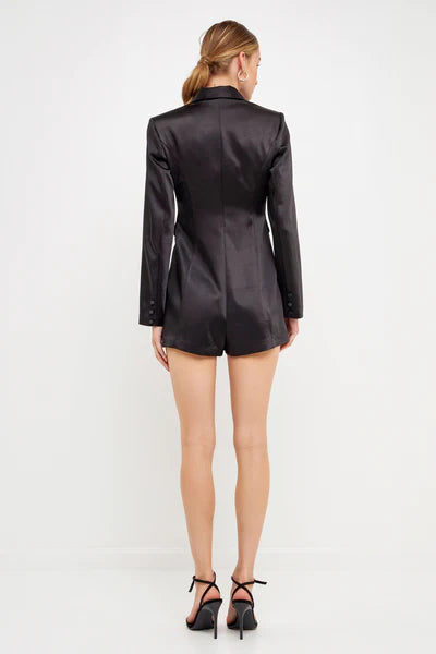 Satin Black Blazer Romper - Eden Lifestyle