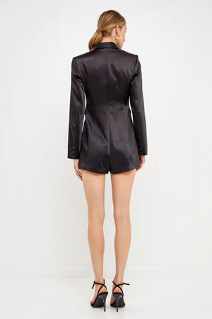 Satin Black Blazer Romper - Eden Lifestyle