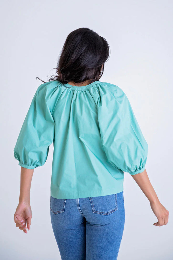 Jade Poplin Button Puff Sleeve Top - Eden Lifestyle