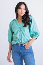 Jade Poplin Button Puff Sleeve Top - Eden Lifestyle