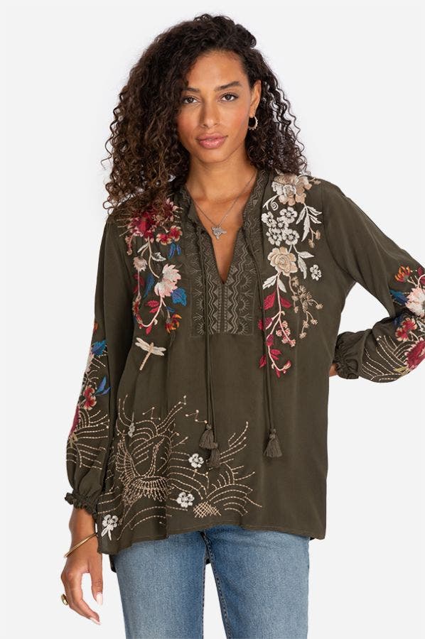 Johnny Was Freja Tassle Army Peasant Blouse - Eden Lifestyle