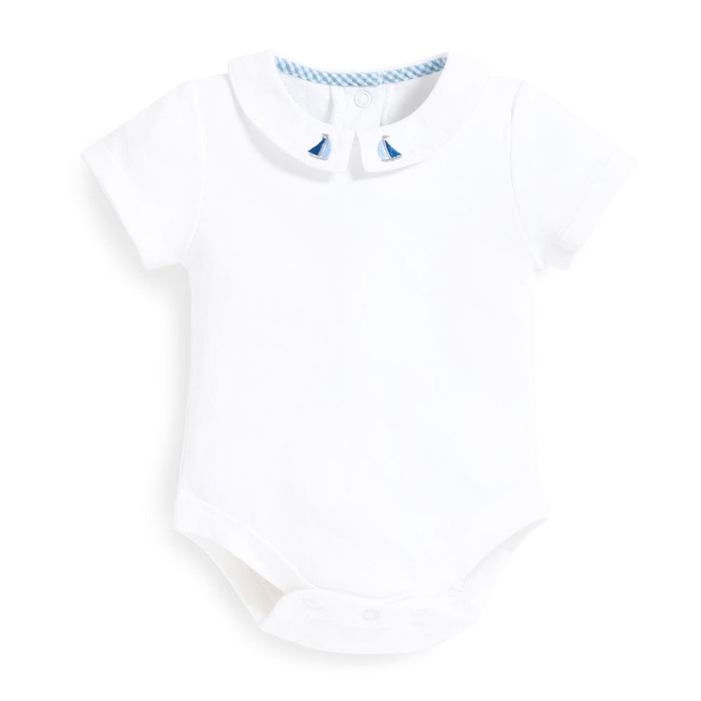 Jojo Maman Bebe, Baby Boy Apparel - One-Pieces,  Jojo Maman Bebe Boat Embroidered Collar Baby Peter Pan Bodysuit