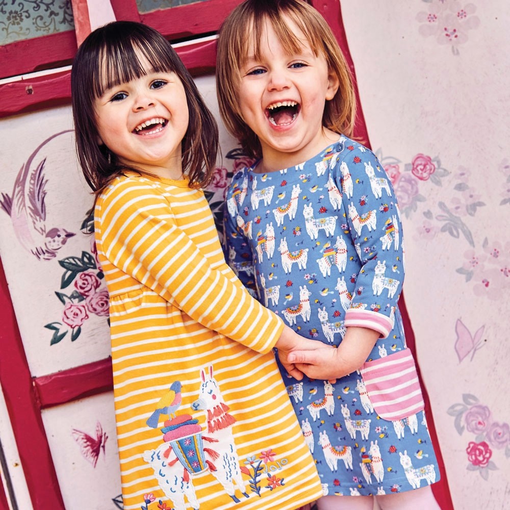 Jojo Maman Bebe, Girl - Dresses,  Jojo Maman Bebe Girls' Blue Llama A-Line Dress