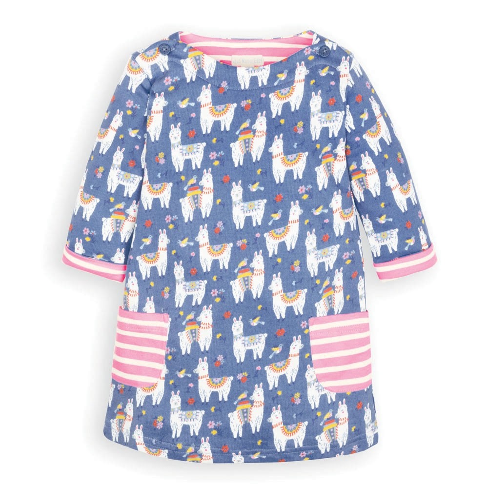 Jojo Maman Bebe, Girl - Dresses,  Jojo Maman Bebe Girls' Blue Llama A-Line Dress