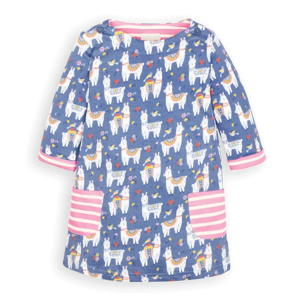 Jojo Maman Bebe, Girl - Dresses,  Jojo Maman Bebe Girls' Blue Llama A-Line Dress