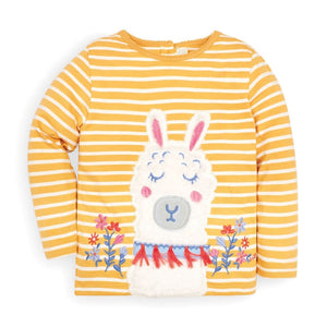 Jojo Maman Bebe, Girl - Shirts & Tops,  Jojo Maman Bebe Girls' Floral Llama Mustard Stripe Top