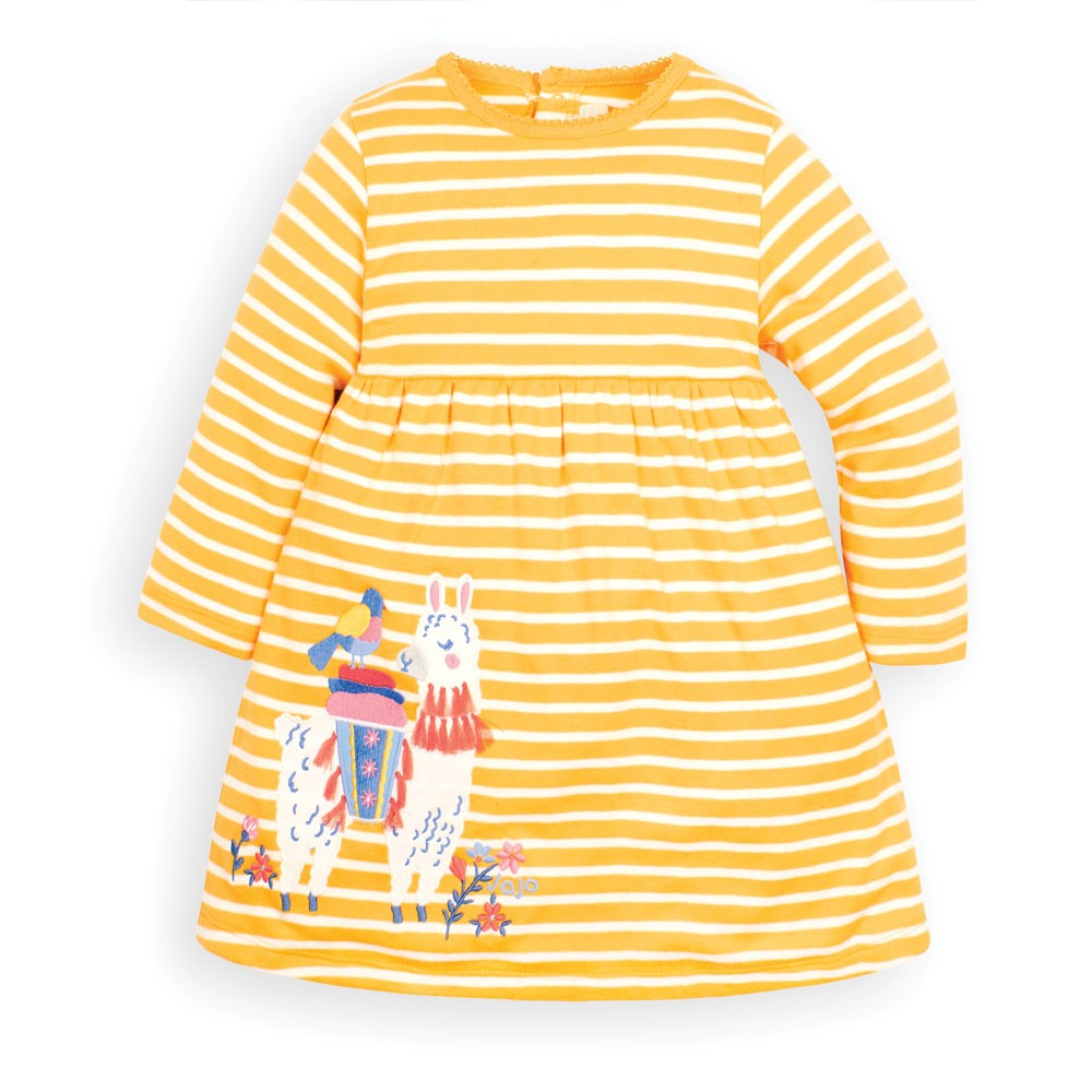Jojo Maman Bebe, Girl - Dresses,  Jojo Maman Bebe Girls' Mustard Llama Appliqué Dress