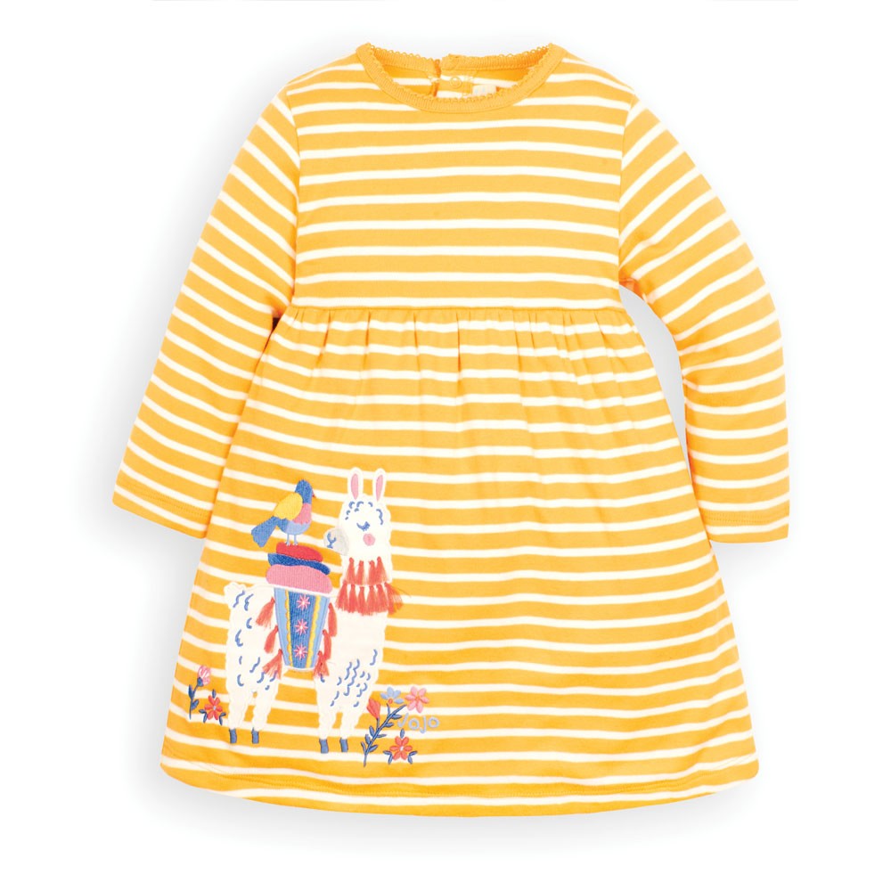 Jojo Maman Bebe, Baby Girl Apparel - Dresses,  Jojo Maman Bebe Baby Girls' Mustard Llama Appliqué Dress