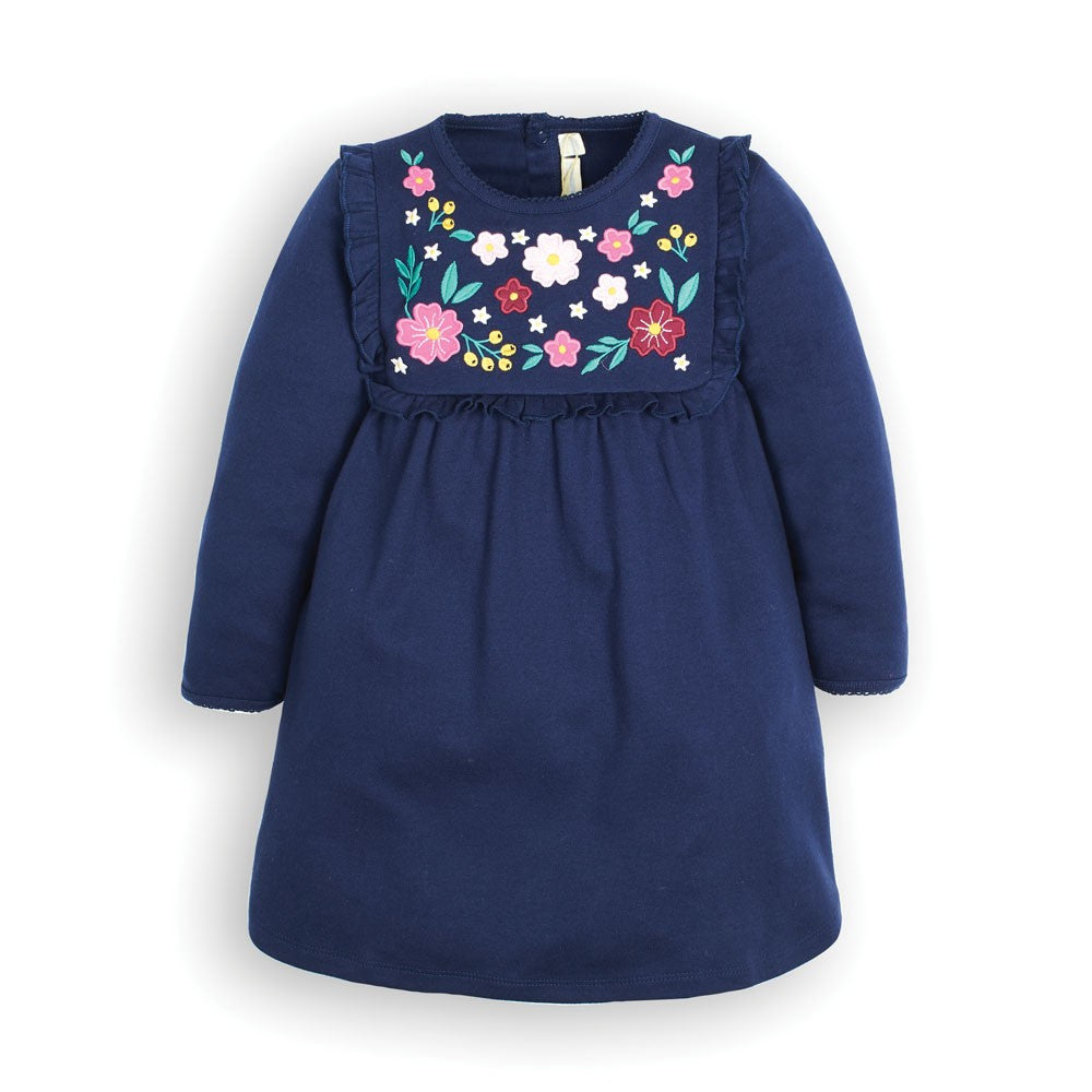 Jojo Maman Bebe, Baby Girl Apparel - Dresses,  Jojo Maman Bebe Girls' Navy Floral Embroidered Jersey Dress