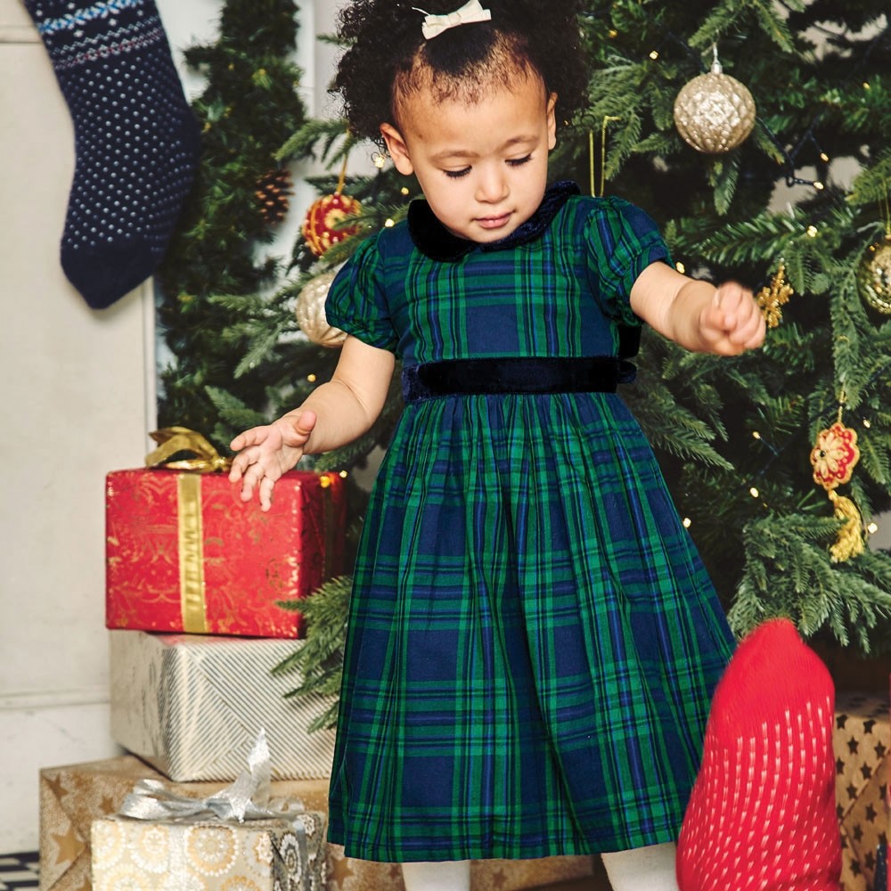 Jojo Maman Bebe, Girl - Dresses,  Jojo Maman Bebe Navy & Green Plaid Party Dress