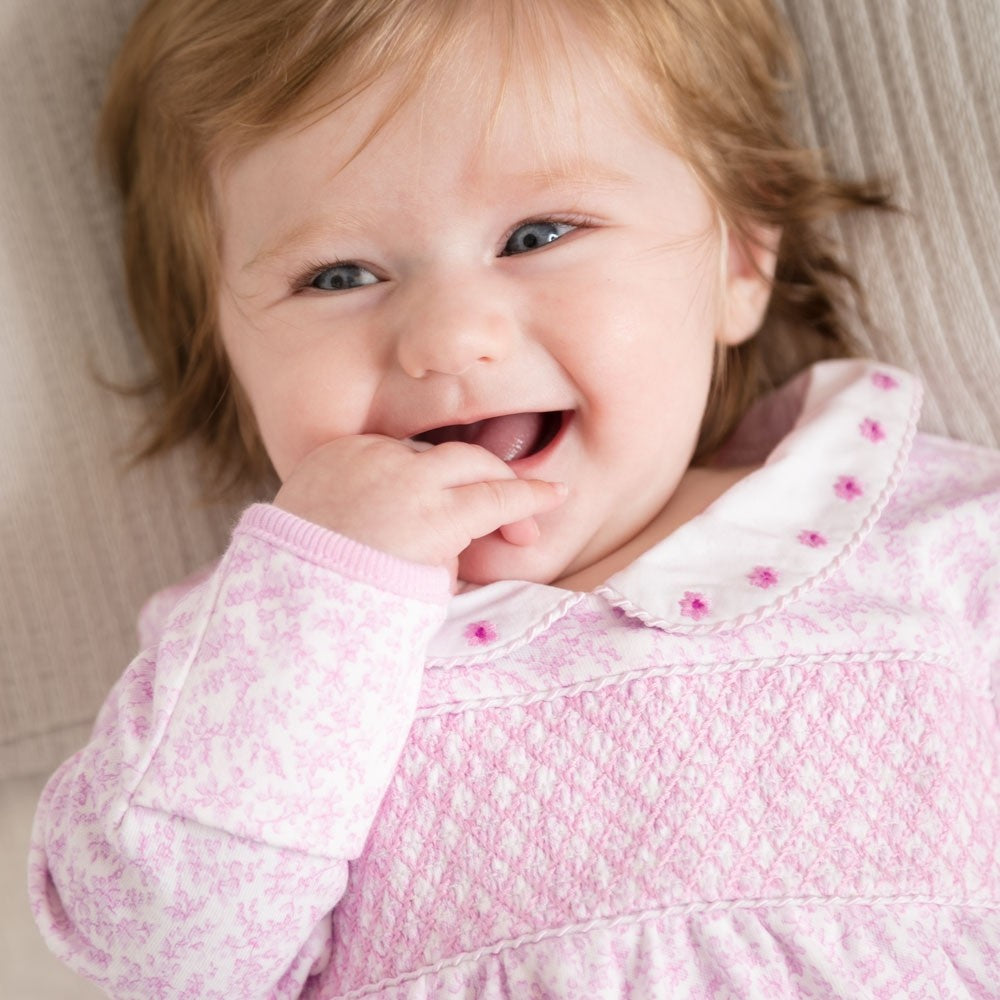 Jojo Maman Bebe, Baby Girl Apparel - One-Pieces,  Jojo Maman Bebe Pink Pretty Smocked Baby Footie