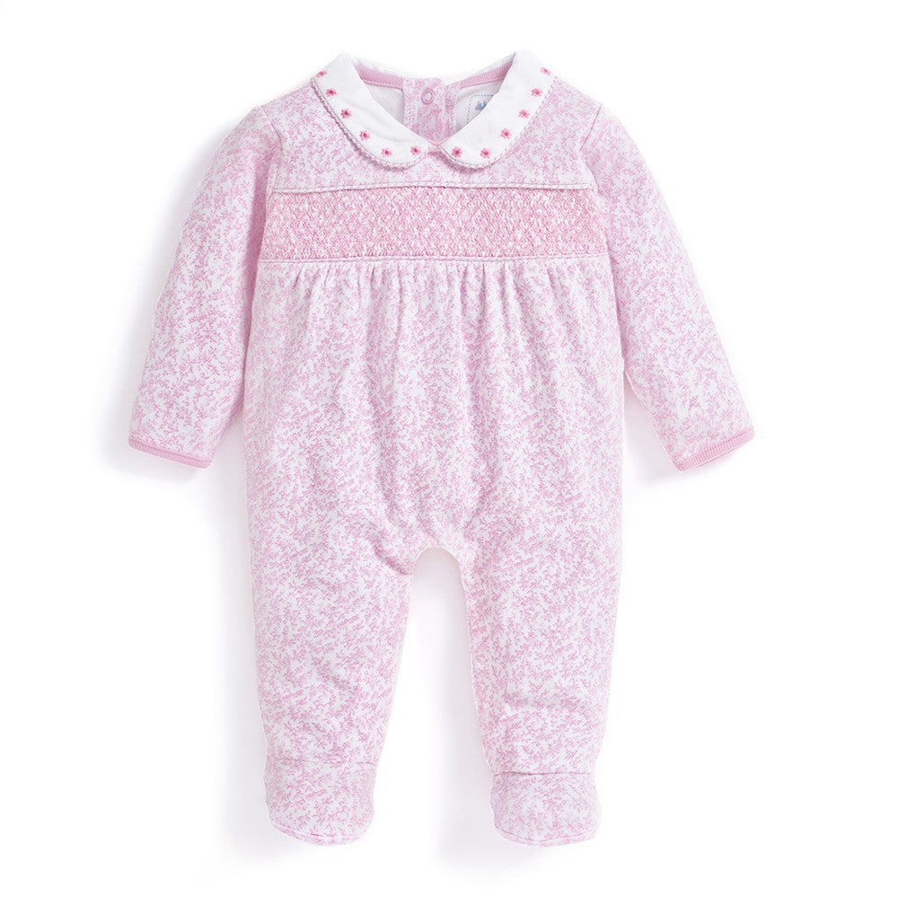 Jojo Maman Bebe, Baby Girl Apparel - One-Pieces,  Jojo Maman Bebe Pink Pretty Smocked Baby Footie