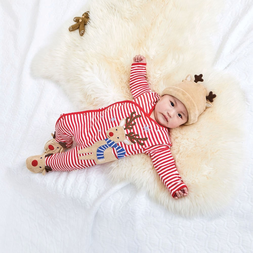 Jojo Maman Bebe, Baby Boy Apparel - Rompers,  Jojo Maman Bebe Reindeer Appliqué Baby Footie & Hat Set