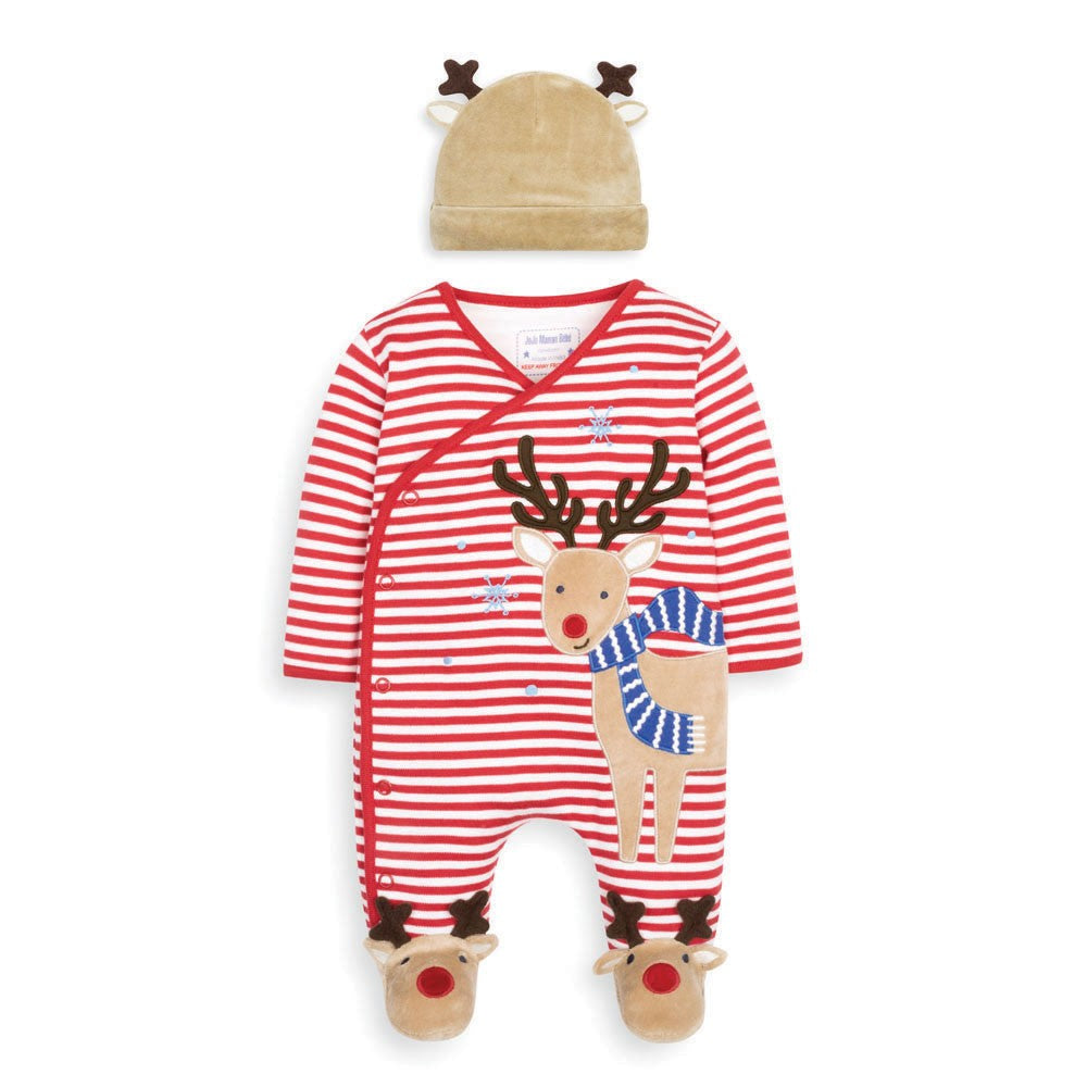 Jojo Maman Bebe, Baby Boy Apparel - Rompers,  Jojo Maman Bebe Reindeer Appliqué Baby Footie & Hat Set