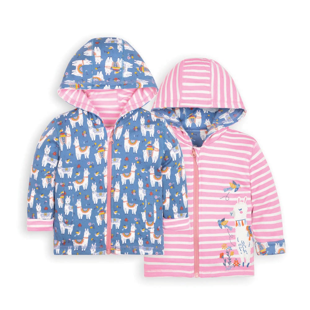 Jojo Maman Bebe, Girl - Outerwear,  Jojo Maman Bebe Rose Pink Llama Reversible Hoodie