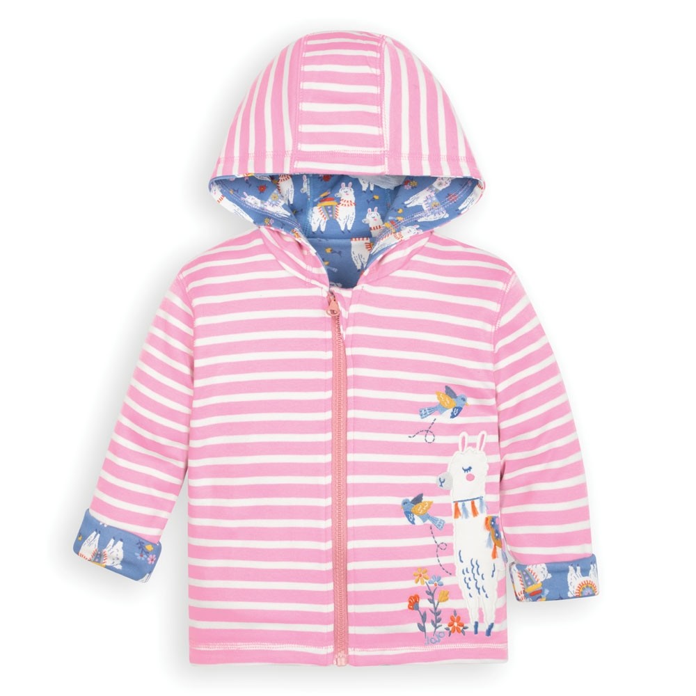 Jojo Maman Bebe, Girl - Outerwear,  Jojo Maman Bebe Rose Pink Llama Reversible Hoodie
