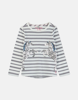 Joules, Girl - Tees,  Joules Ava Navy Stripe Horse Applique T-Shirt