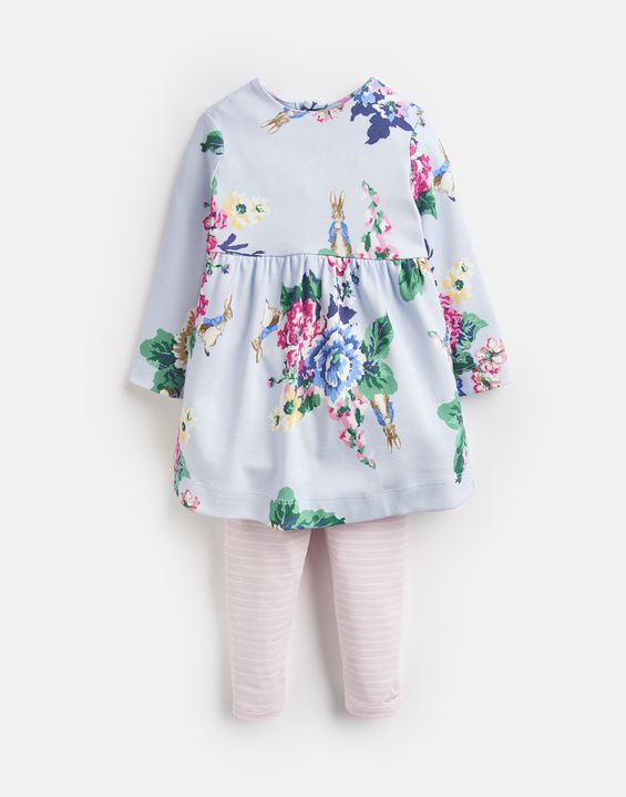 Joules, Baby Girl Apparel - Outfit Sets,  Joules Christina Light Blue Floral Official Peter Rabbit Collection Dress and Legging Set