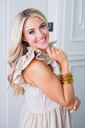 Khaki Poplin Ruffle Tier Dress - Eden Lifestyle