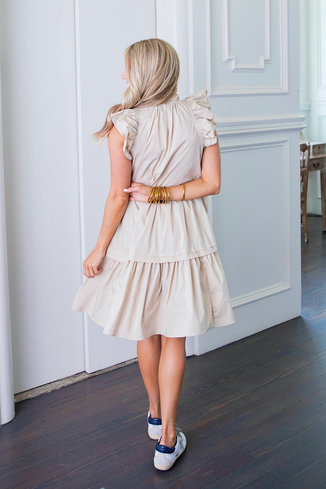 Khaki Poplin Ruffle Tier Dress - Eden Lifestyle