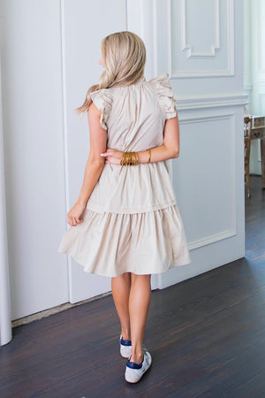 Khaki Poplin Ruffle Tier Dress - Eden Lifestyle