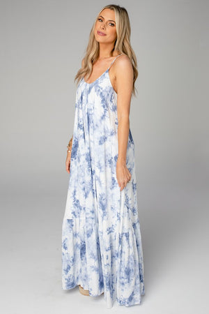 KATEY SCOOPED NECK MAXI DRESS - BLUE CLOUDS - Eden Lifestyle