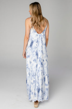 KATEY SCOOPED NECK MAXI DRESS - BLUE CLOUDS - Eden Lifestyle