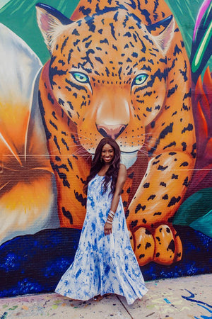 KATEY SCOOPED NECK MAXI DRESS - BLUE CLOUDS - Eden Lifestyle
