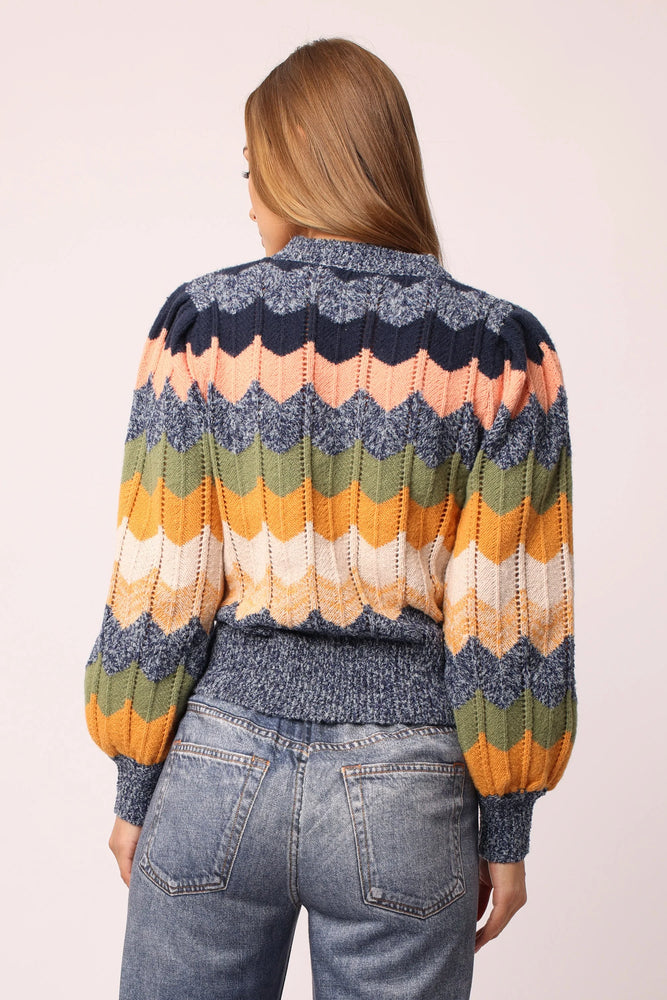 Kiana Long Sleeve Crewneck Sweater Multi Chevron - Eden Lifestyle