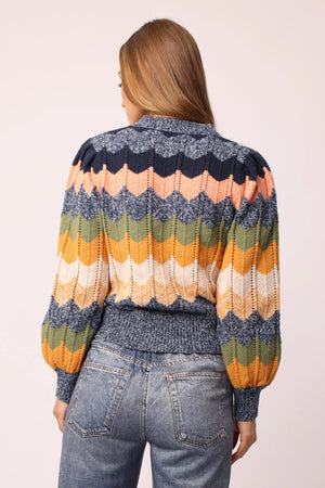 Kiana Long Sleeve Crewneck Sweater Multi Chevron - Eden Lifestyle