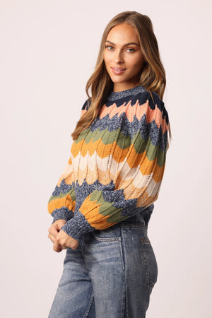 Kiana Long Sleeve Crewneck Sweater Multi Chevron - Eden Lifestyle
