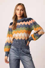 Kiana Long Sleeve Crewneck Sweater Multi Chevron - Eden Lifestyle