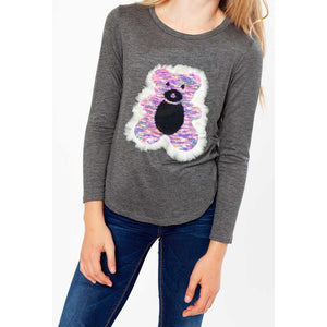 Eden Lifestyle, Girl - Shirts & Tops,  Sequin Fur Bear Long Sleeve Top