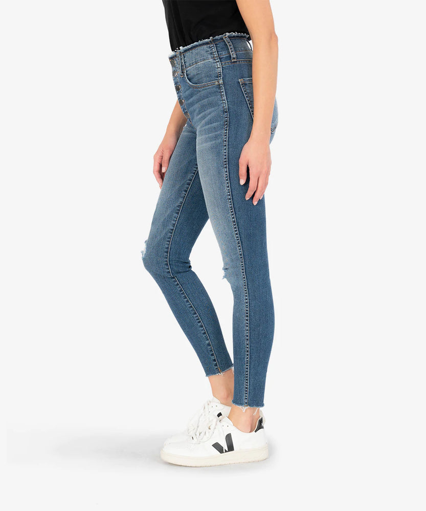 CONNIE HIGH RISE FAB AB SKINNY RAW HEM SKINNY (KNIGHTLY WASH) - Eden Lifestyle