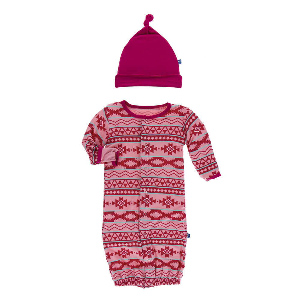 KicKee Pants, Baby Girl Apparel - Pajamas,  KicKee Pants - Layette Gown Converter with Knot Hat Strawberry Mayan