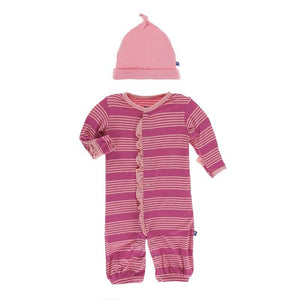 KicKee Pants - Print Ruffle Gown Converter and Single Knot Hat Set - Calypso Agriculture Stripe - Eden Lifestyle