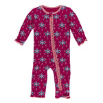 KicKee Pants, Baby Girl Apparel - Pajamas,  KicKee Pants - Muffin Ruffle Coverall with Zipper - Rhododendron Pinata