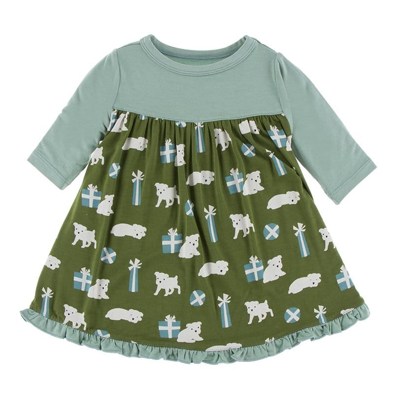 KicKee Pants, Girl - Pajamas,  KicKee Pants - Print Classic Long Sleeve Swing Dress - Moss Puppies and Presents