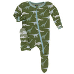 KicKee Pants, Baby Boy Apparel - Pajamas,  KicKee Pants - Print Footie with Zipper - Moss Sauropods