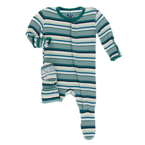 KicKee Pants, Baby Boy Apparel - Pajamas,  Kickee Pants - Print Footie with Zipper - Multi Agriculture Stripe